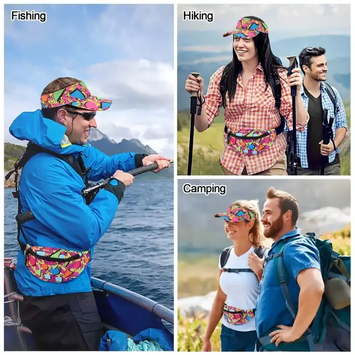 Nouveau Sac banane coloré des années 80 et 90, sac de taille en coton doux, tenue confortable des années 80, pare-soleil, chapeau, fête d'été, Golf