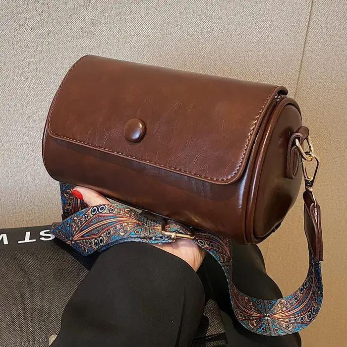 Sac cylindrique vintage 2025 pour femme – Design de petite niche