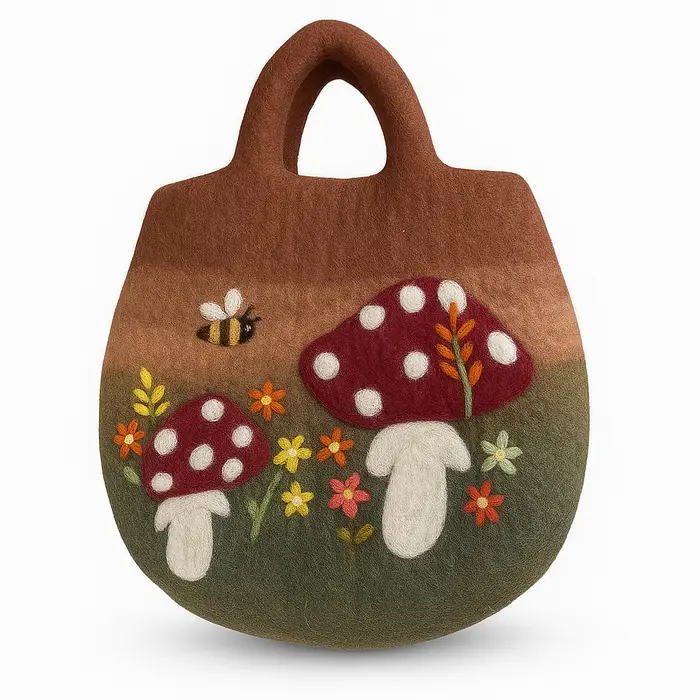 Mushroom Garden Felted Bag - 35x27cm