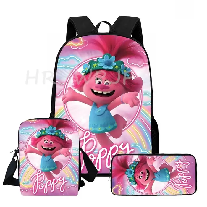 Lot de 3 sacs à dos Trolls légers pour garçons et filles