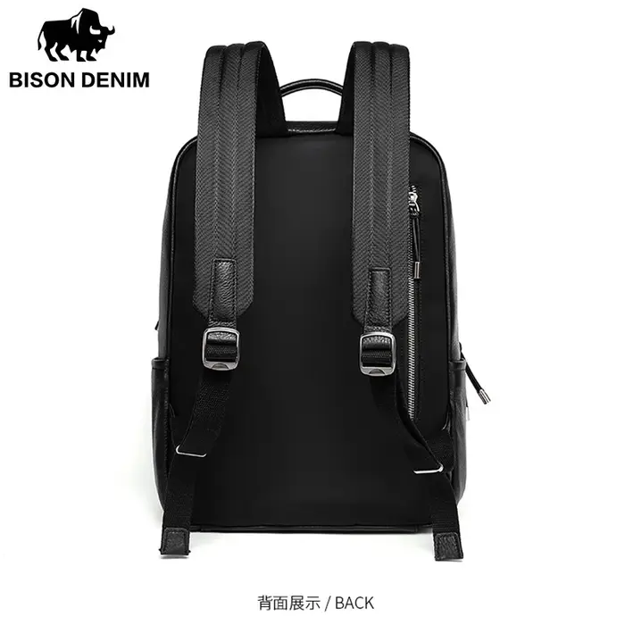 BISON DENIM nouveau cuir véritable hommes sac à dos ordinateur portable école sac à dos sac 2025 mode étanche sac de voyage sac de livre décontracté