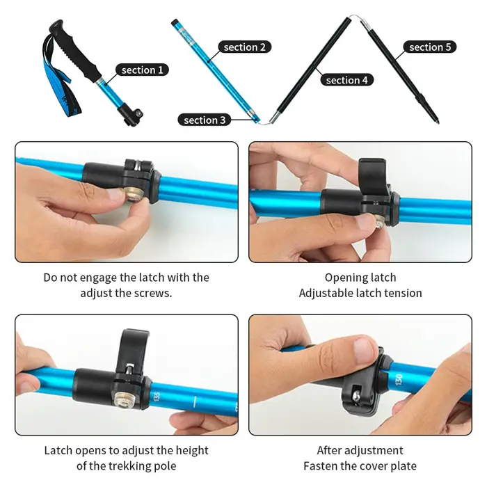 Naturehike St09 bâtons de Trekking nordiques ultralégers pliables en alliage d'aluminium