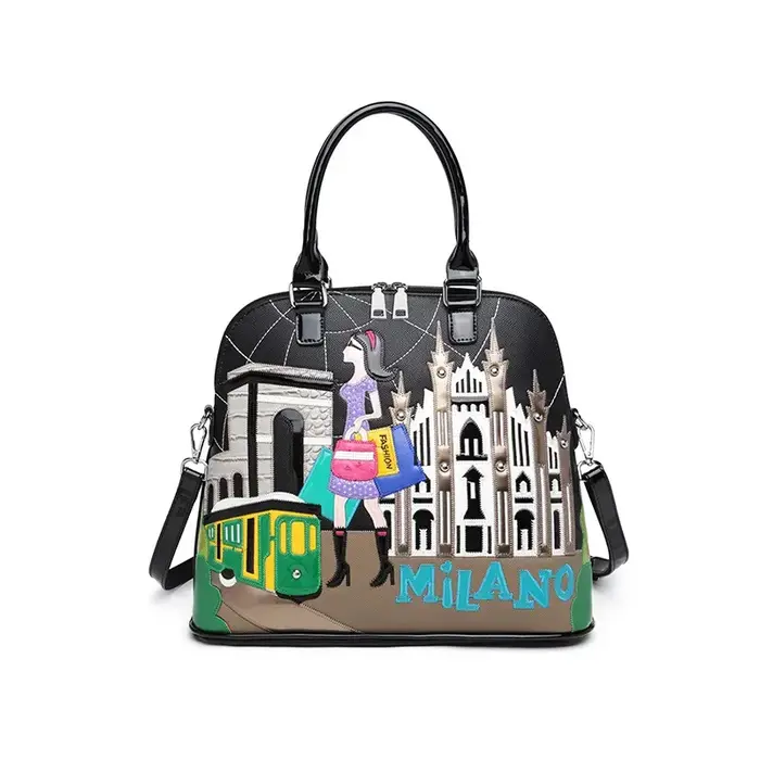 Sac à dos en cuir avec broderie patchwork pour femme, cartable preppy, sac d'étudiant, sac de voyage