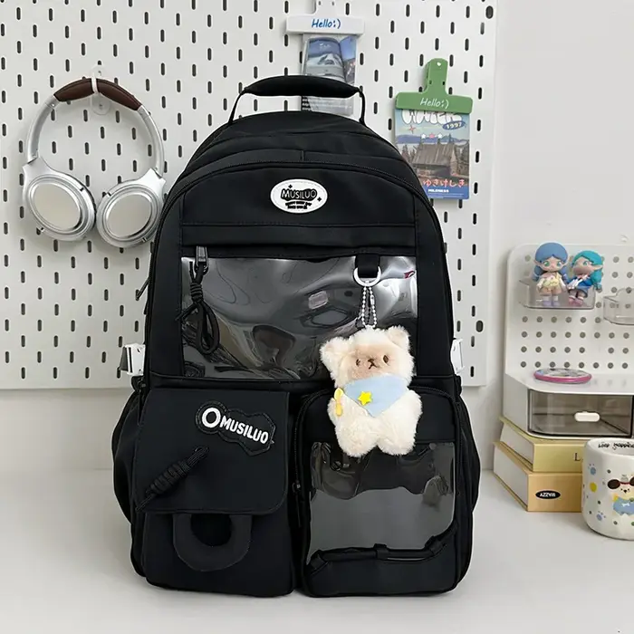 Sac à dos scolaire grande capacité en nylon, imperméable et résistant à l'usure, pour filles du coll