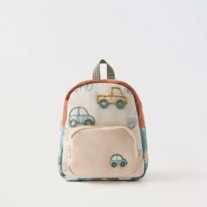 Sac à dos scolaire pour enfants avec broderie de voiture de dessin animé