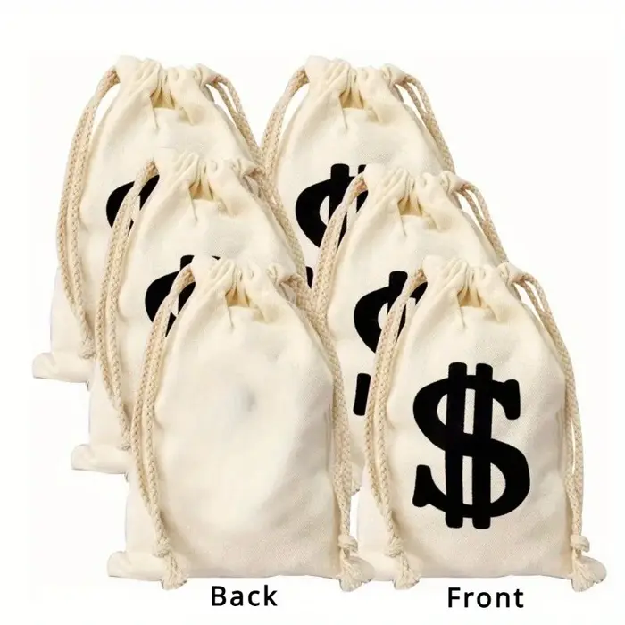 Sac d'argent en toile réutilisable avec cordon de serrage