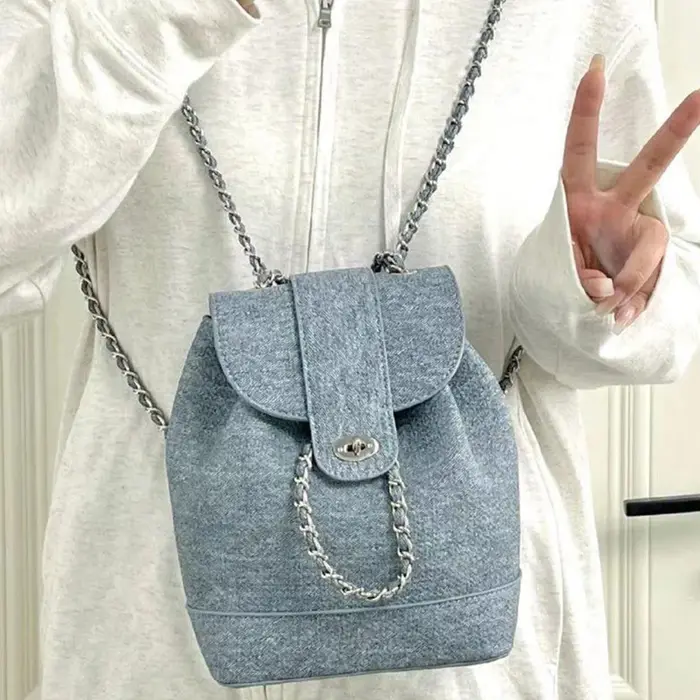 Sacs à dos à rabat en tissu denim pour femmes
