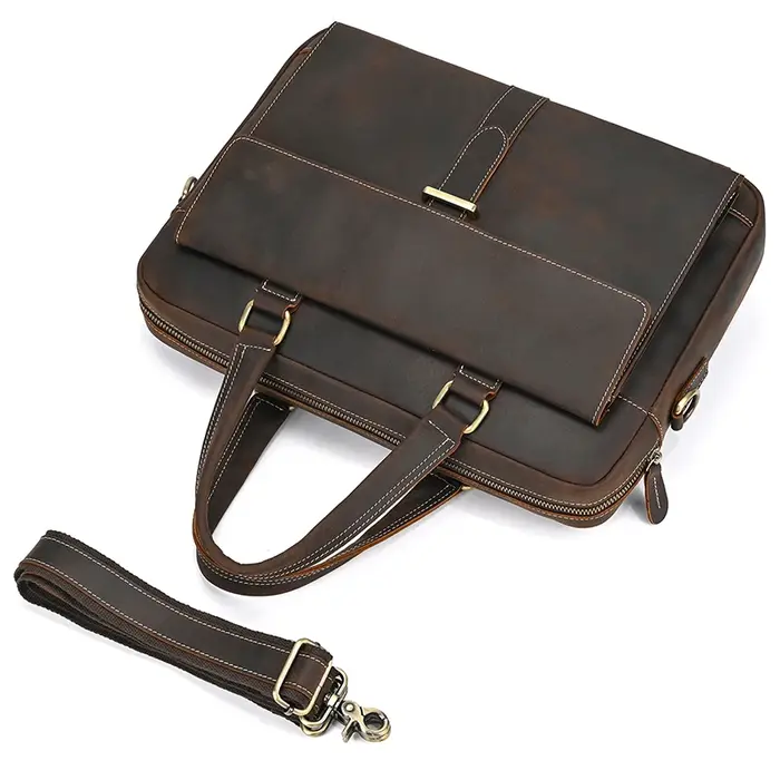 Porte-documents en cuir véritable pour hommes, sac à main d'affaires en peau de vache pour ordinateu