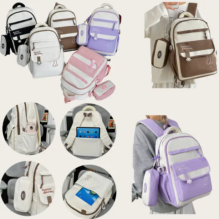 Nouveau sac à dos décontracté de grande capacité, couleurs contrastées, élégant, simple, léger, style universitaire très esthétique