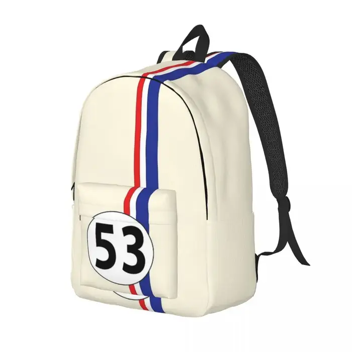 Herbie numéro 53 mode sac à dos avec poche étudiant affaires course voiture passionnés rayure sac à 