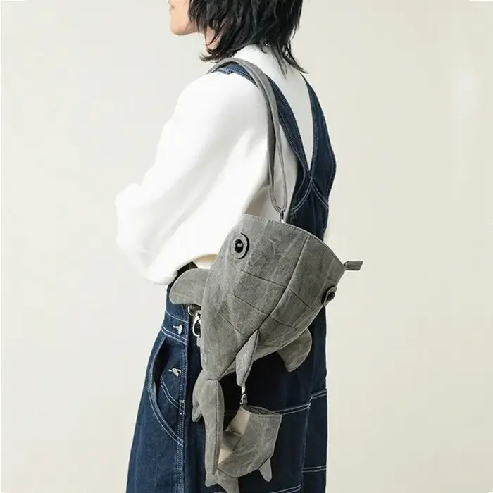 Sac à dos en toile motif requin baleine de dessin animé Kawaii