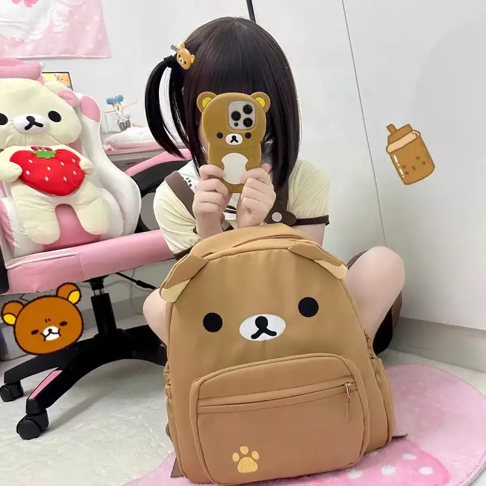 Dessin animé Rilakkumas sac à dos pour enfants Kawaii Korilakkuma broderie toile sac à dos grande capacité filles garçons étudiant sac d'école