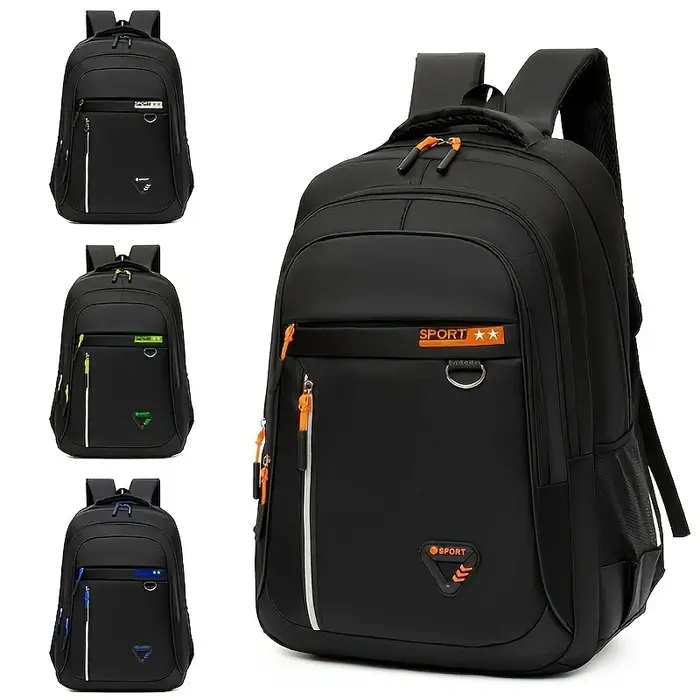 Sac à dos noir sportif tendance avec détails multicolores pour un usage quotidien