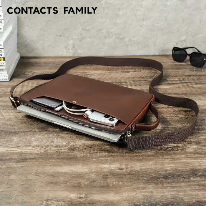 Sac pour ordinateur portable en cuir véritable pour hommes