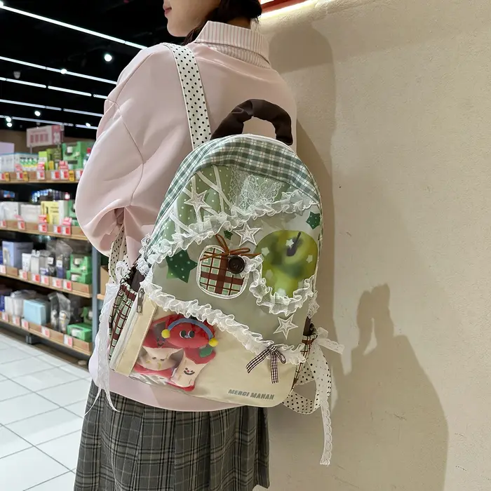 Sac à dos coloré pour étudiantes et femmes, léger et grande capacité, sac à dos décontracté mignon en dentelle, à porter sur les deux épaules