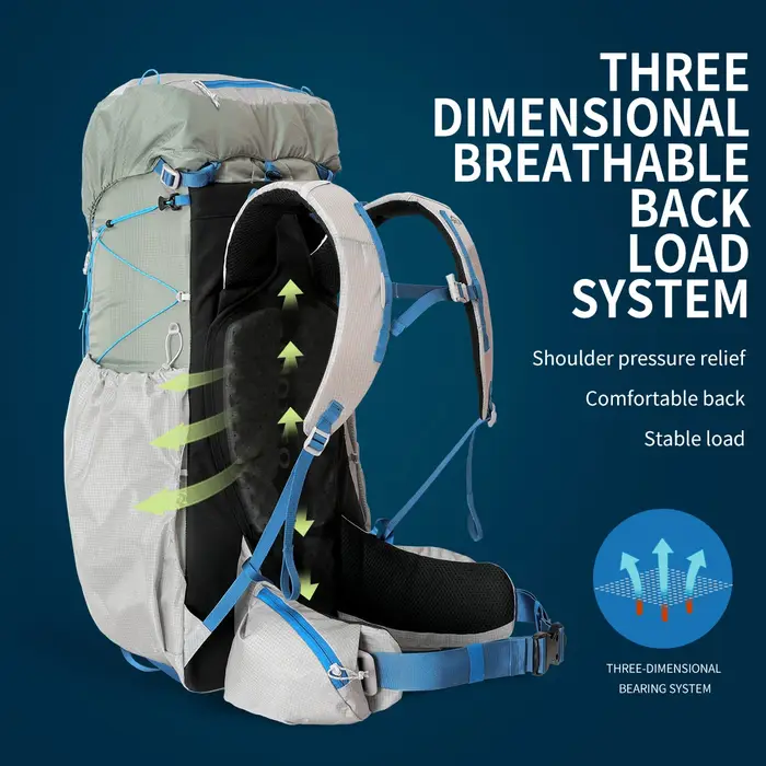 Sac à dos de randonnée imperméable 55L avec cadre interne et housse de pluie