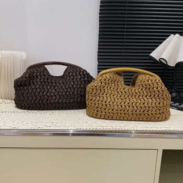 Sac de loisirs grande capacité en paille tressée demi-lune
