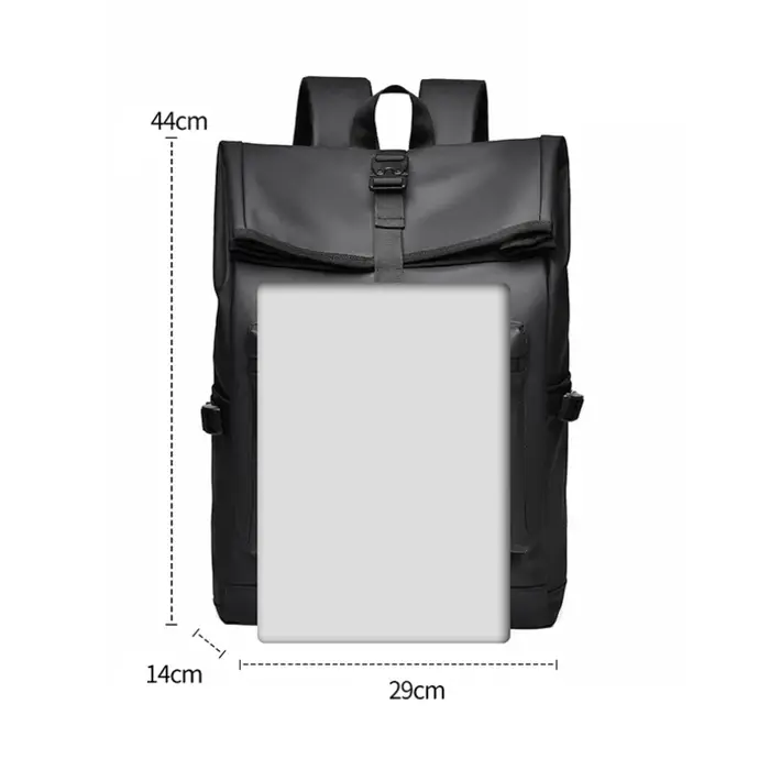 Sac à dos de grande capacité – Sac de voyage et de banlieue élégant noir uni avec bretelles réglables