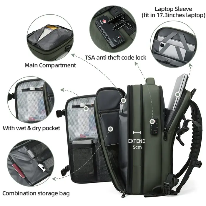 Sac à dos de voyage à compression sous vide pour hommes, sac à dos pour ordinateur portable, arc-en-