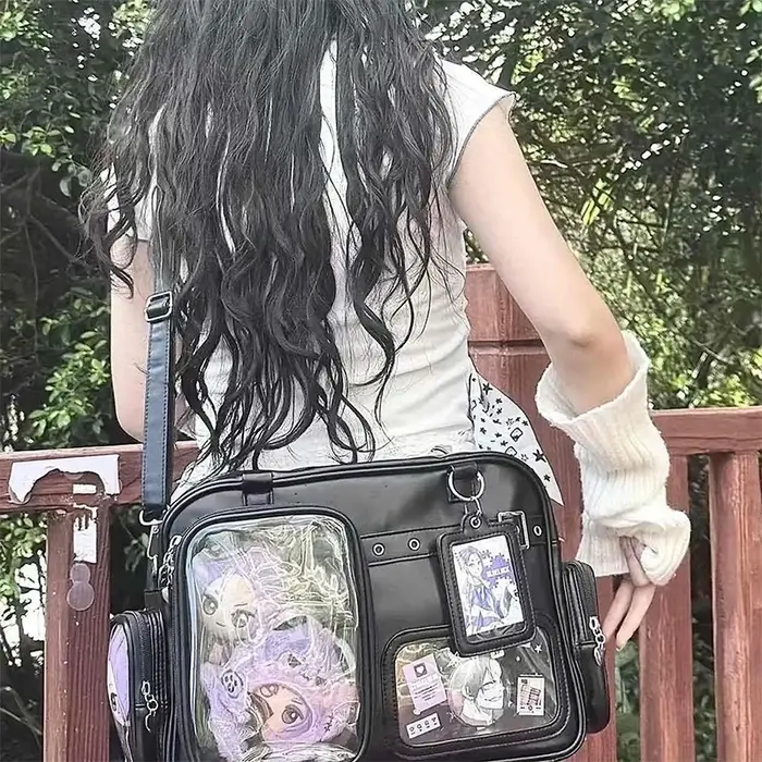 Sac à bandoulière grande capacité style japonais à pois, imprimé léopard rose, sac fourre-tout tenda