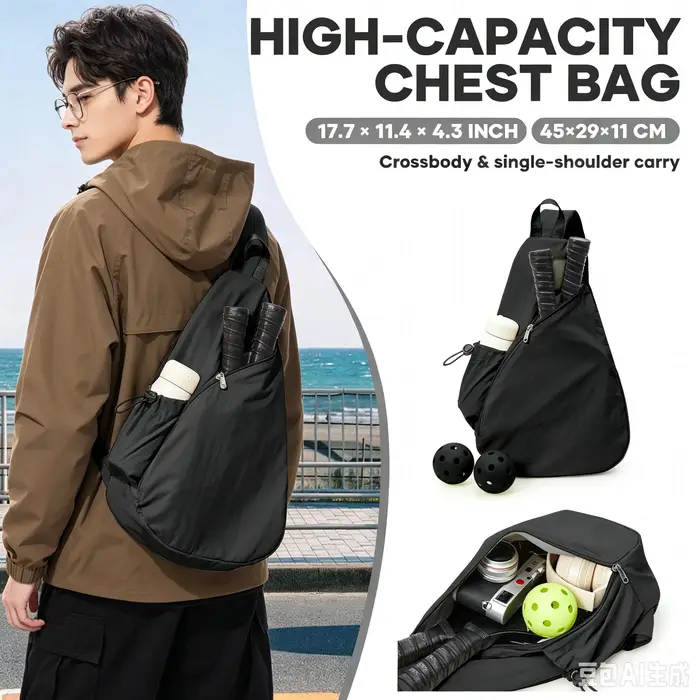 Sac à dos bandoulière de sport pour raquettes, sac à dos bandoulière pour pickleball, pour équipement et accessoires, deux balles, squash 