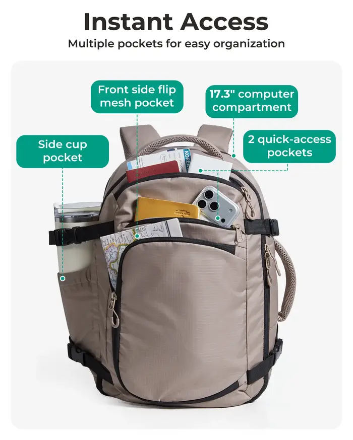 Sac à dos pour ordinateur portable BAGSAMRT 17,3 pouces pour hommes et femmes, sac à dos de transport 17 pouces, sac pour effets personnels avec poche étanche et grande poche latérale