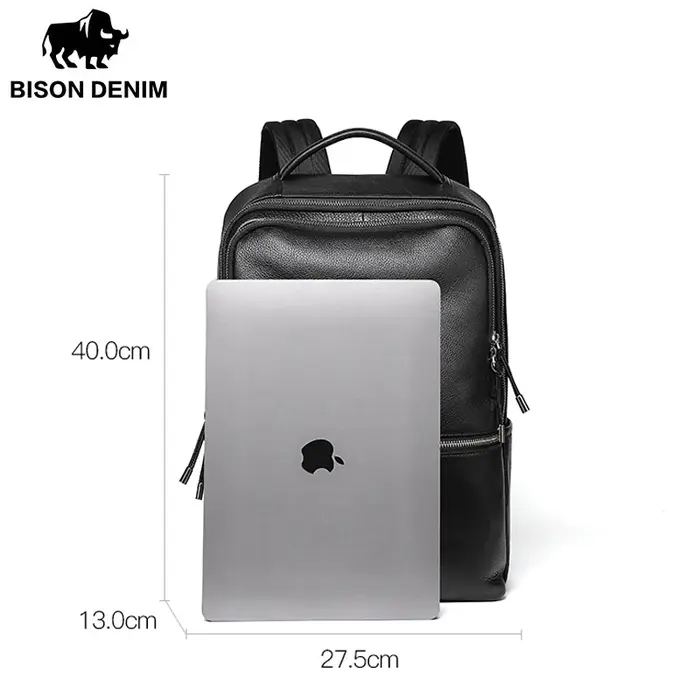 BISON DENIM nouveau cuir véritable hommes sac à dos ordinateur portable école sac à dos sac 2025 mode étanche sac de voyage sac de livre décontracté