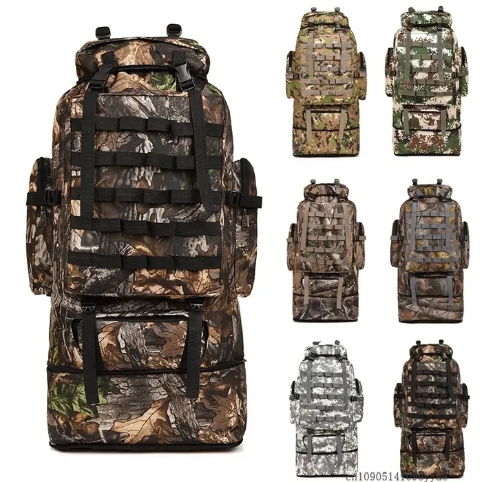 Sac tactique 70L, grande capacité, camouflage, sac à dos d'alpinisme, imperméable, sac à dos d'escal