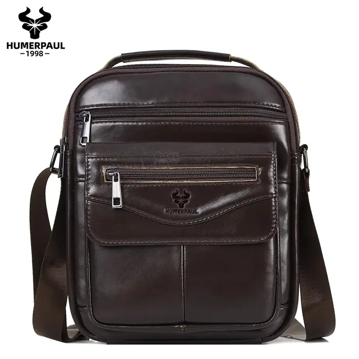 HUMERPAUL – petit sac messager en cuir véritable pour hommes, sac à bandoulière de capacité, sac à m