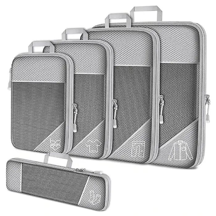 5 pièces organisateur de voyage sac ensemble vêtements Cubes de Compression pour avion