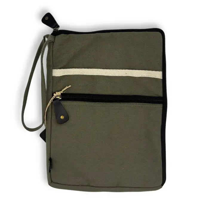 Canvas Travel Laptop Pouch - Olive - 24x33cm