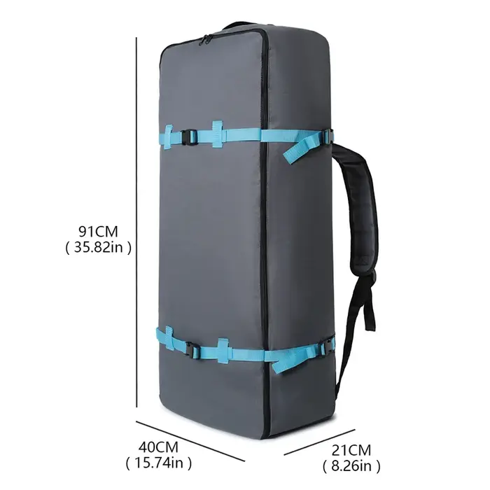 Sac à dos pour planche à pagaie en tissu Oxford gris avec sangles renforcées externes, sac à dos pour planche de surf gonflable, sac de rangement de grande capacité pour équipement de sports nautiques