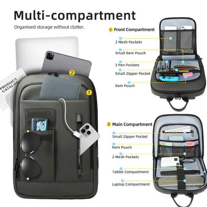 Heroic Knight – sac à dos d'affaires fin pour hommes, étanche, pour ordinateur portable 15.6 pouces,