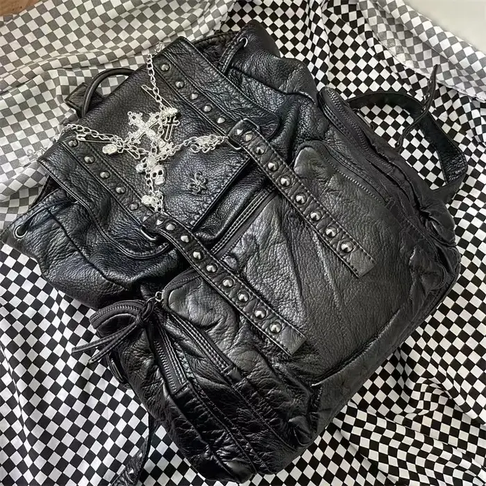 Grunge Rivet noir Y2k sac à dos femmes gothique sous-culture Punk croix noir Mochila dames Vintage H