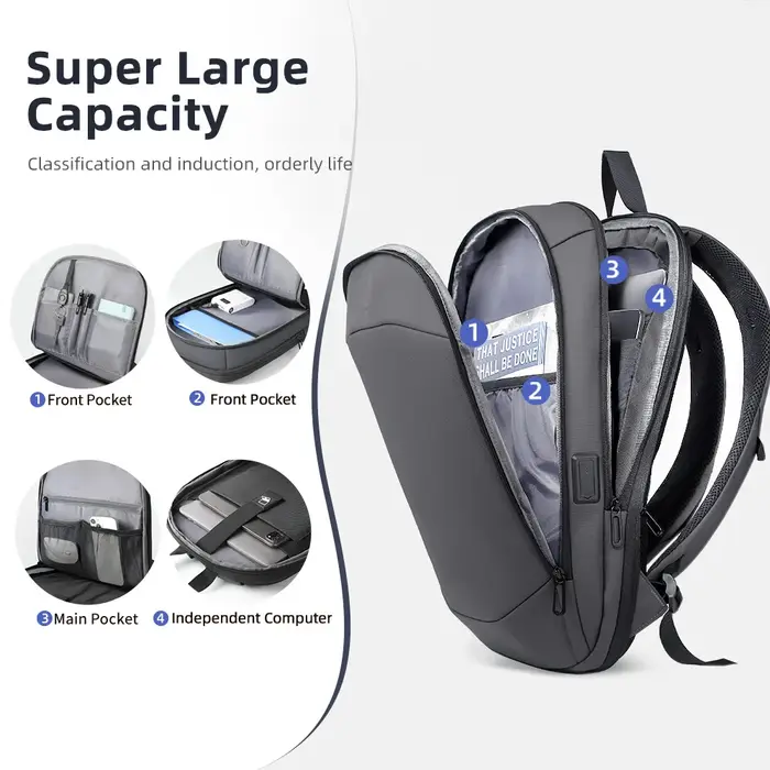 HK Business sac à dos pour hommes 17 pouces sac à dos pour ordinateur portable avec Port USB mince e