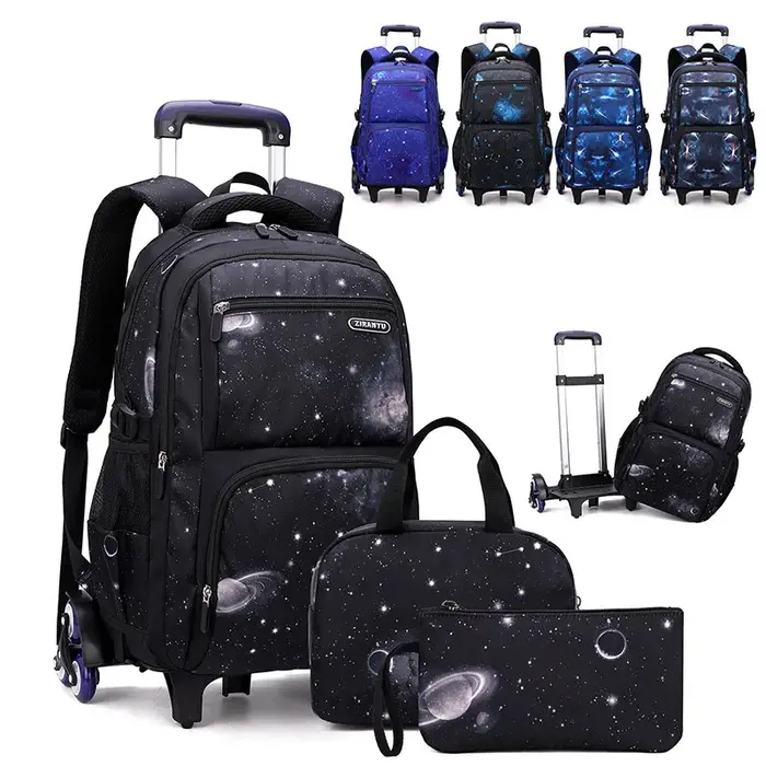 Avec boîte à déjeuner chariot sacs d'école sac à dos roulant pour garçons sac à roulettes bagage à main pour enfants