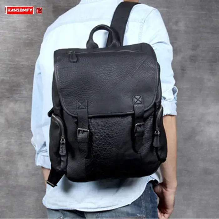 La première couche en cuir hommes sac à dos sac à bandoulière voyage grande capacité sacs à dos pour