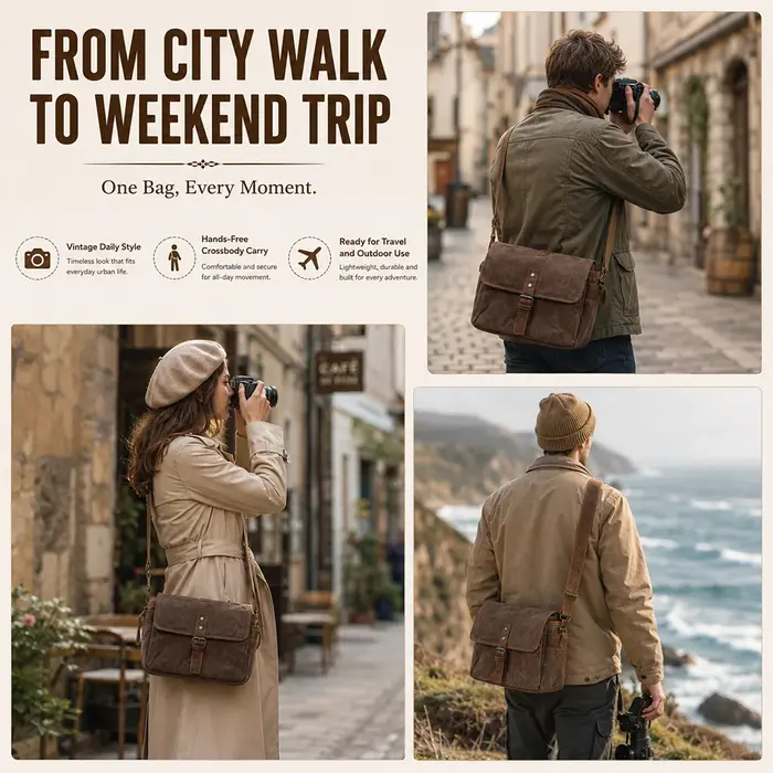 Sac à bandoulière vintage pour appareil photo reflex numérique