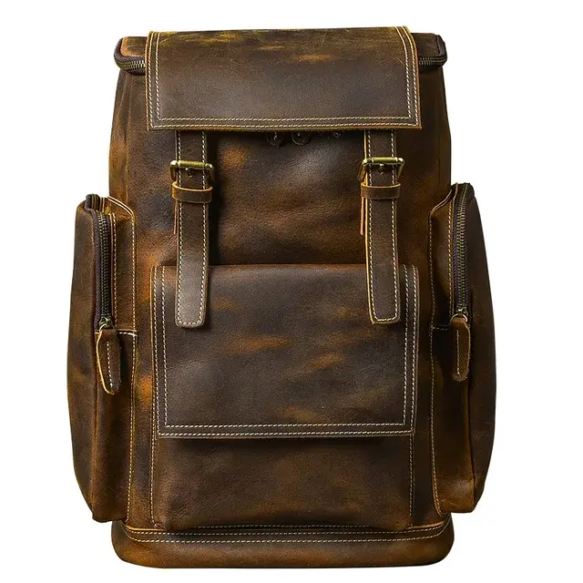 Vintage Crazy Horse en cuir véritable sac à dos hommes