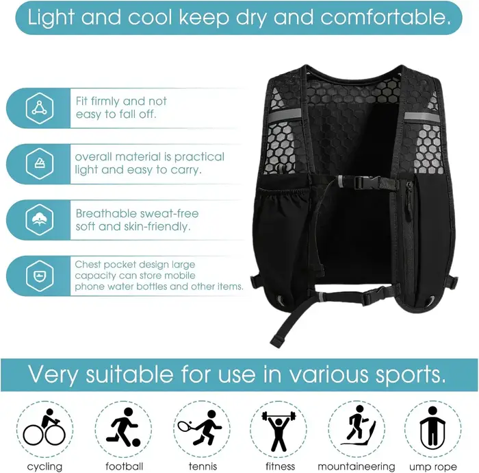 Gilet de course, sac à dos d'hydratation léger