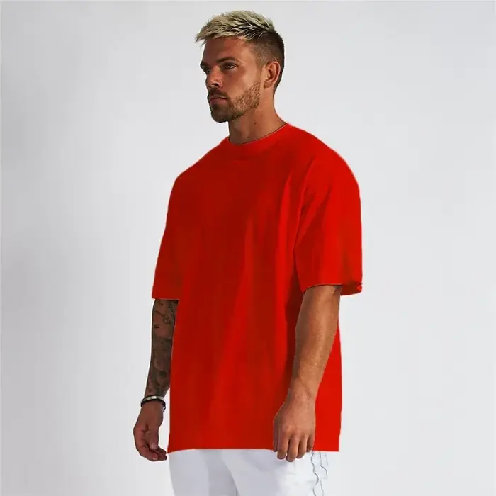 Couleur unie Gym course Sport vêtements Fitness surdimensionné chemise en coton ample hommes Hip Hop à manches courtes musculation Muscle T-shirt