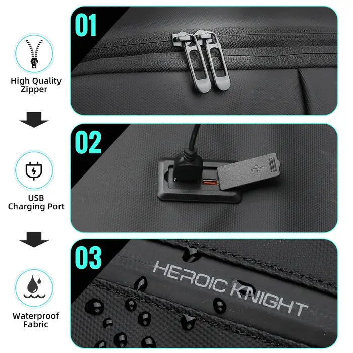 Sac à dos d'affaires Heroic Knight pour ordinateur portable de 15,6 pouces, grand sac à dos de voyag