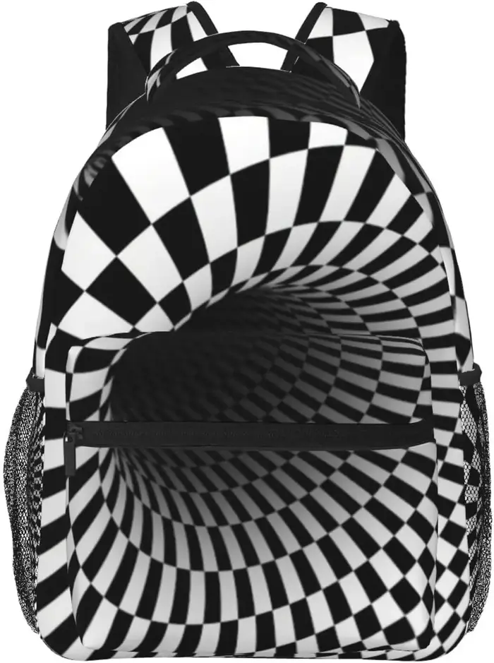 Sac à dos à carreaux noir et blanc pour hommes et femmes, sacs à livres mignons, sac pour ordinateur