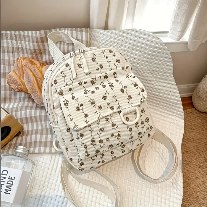 Mini sac à dos pour femme avec motif floral marron et ruban en satin couleur café