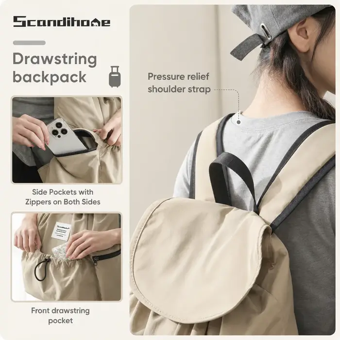 Grand sac à dos imperméable en nylon avec cordon de serrage pour hommes et femmes