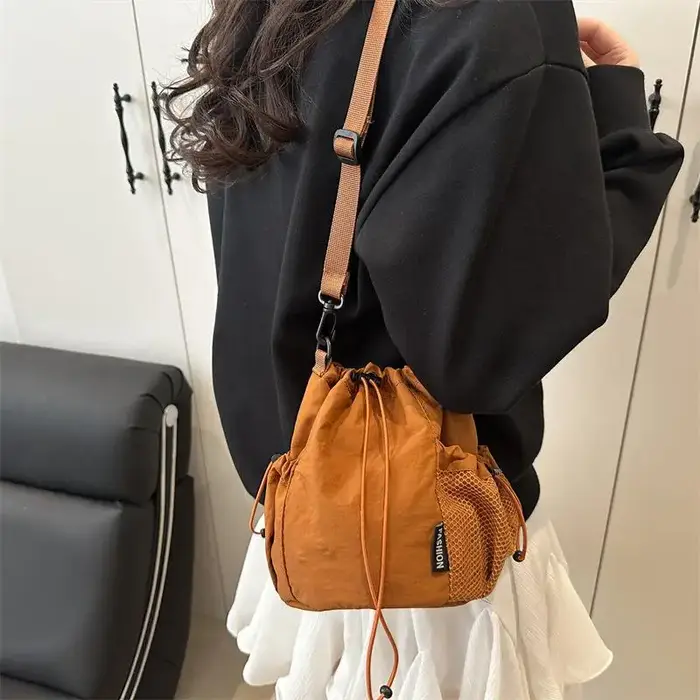 Simple Large Capacity Drawstring Bucket Bag Shoulder Bag Women Tote Bag Cell Phone Purse Pouch Versatile Reusable Crossbody Bags