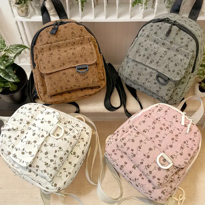Mini sac à dos pour femme avec motif floral marron et ruban en satin couleur café