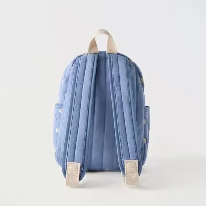 Sac à dos d'étudiant bleu marguerite de dessin animé, sac d'école brodé mignon, sac à dos décontracté unisexe tendance pour les voyages en plein air