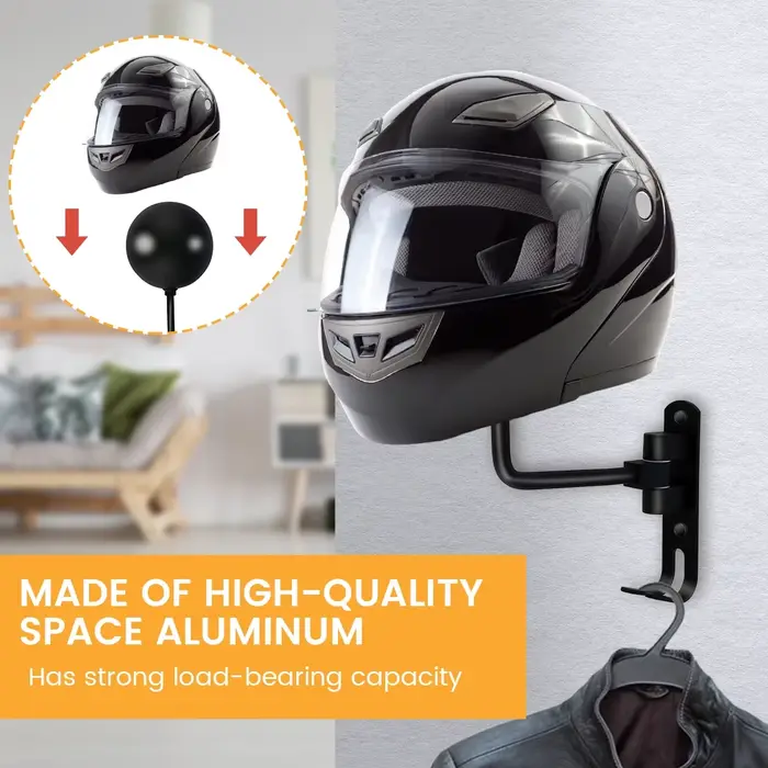 Porte-casque de moto Montage mural Rotation à 180 degrés Métal Casque de vélo Support de montage Cas
