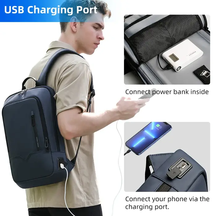 HcanKcan-Sac à Dos Mince pour Homme, Sacoche pour Ordinateur Portable 14 Pouces, Business, Multifonc